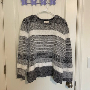 NWOT | Style & Co women’s black white & gray soft fuzzy striped sweater — medium
